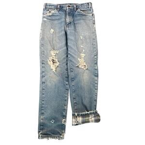 Vintage Dickies Flannel Lined Jeans Denim Distressed Pants 32x32